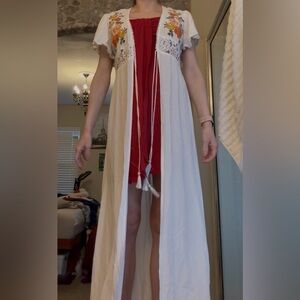 Forever 21 Floral Embroidered - White and Red with lace